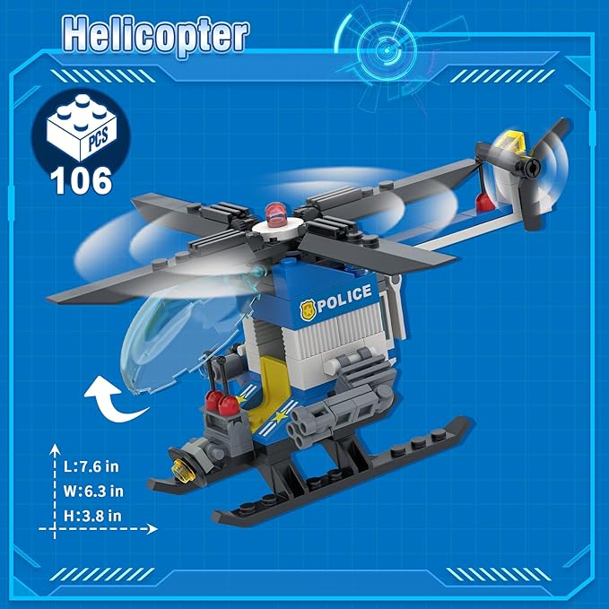 EP EXERCISE N PLAY City Police Prison Station Building Set with Police Patrol Car, Cop Truck, Drone, Motorcycle, Helicopter, Patrol Ship Building Blocks Toy Kit Gift for Boys 6-12 Kids