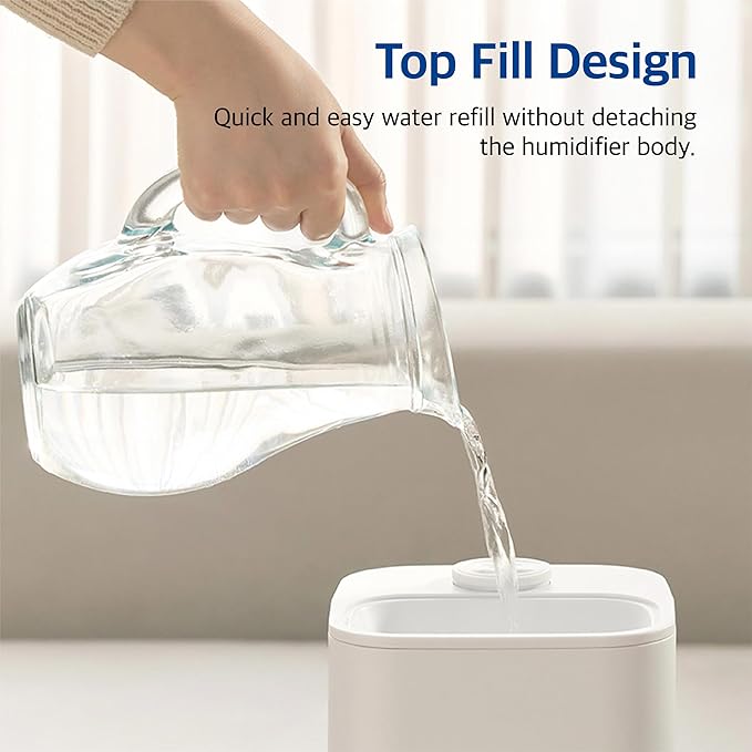 Pureal 10L Tower Humidifier, 83H Runtime, Warm & Cool Mist, Large Room, Top-Fill Tank On Wheels, Auto Mode, 12H Timer, Remote Control, Mood Light, White