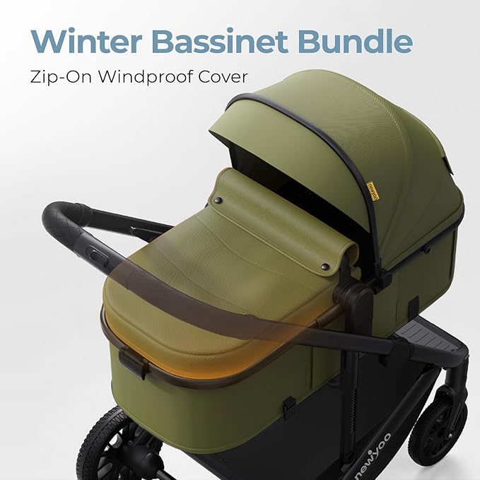 newyoo Bassinet Stroller for Newborn, Nestro 516M, Baby/Infant Strollers w Convertible/Reversible Seat & Cup Holder, Coches para Bebes, 2-in-1 Rear-Facing Pram, One-Hand Quick Fold, Green