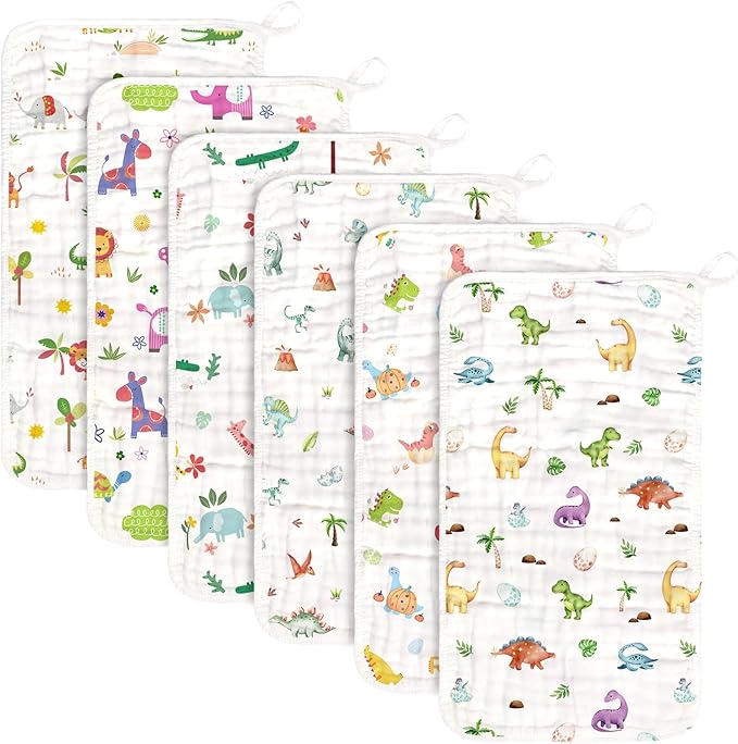 Baby Burp Cloths Muslin Washcloths 6 Pack Muslin Burp Cloths 100% Cotton Large 20''x12'' Soft 6 Layers Baby Burp Rags for Boys Girls Baby Essentials for Newborn Gift Machine Washable
