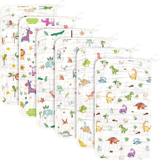 Baby Burp Cloths Muslin Washcloths 6 Pack Muslin Burp Cloths 100% Cotton Large 20''x12'' Soft 6 Layers Baby Burp Rags for Boys Girls Baby Essentials for Newborn Gift Machine Washable