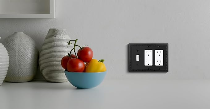 Henne Bery Sunken Pearls Heavy Duty Decorative Wall Plate Switch Plate Outlet Cover (Single Toggle/Double Decorator, Matte Black)