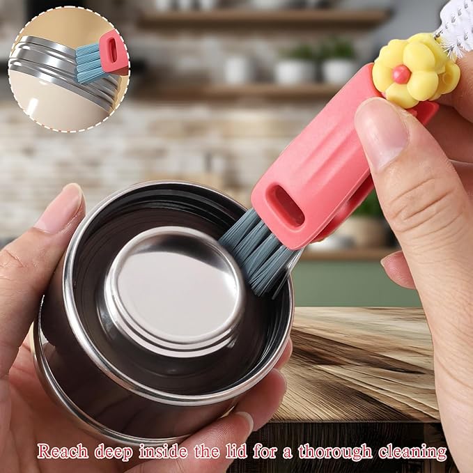 3 in 1 Cup Lid Cleaning Brush, Portable Cup Cleaner Brush, Water Bottle Cleaner Brush, 3 in 1 Multifunctional Cleaning Brush for Home Kitchen Cleaning Tools（3PCS）