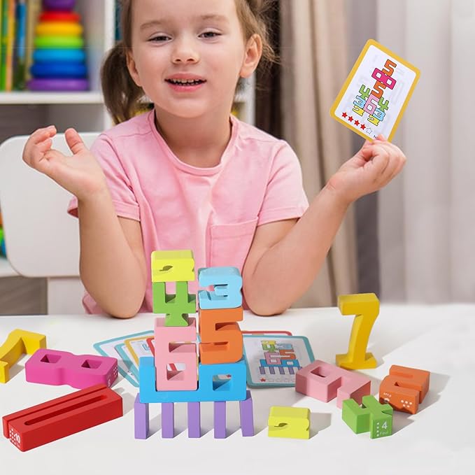 20 Pcs Stacking Wooden Math Numbers Blocks for 3+ Years Old Kids, 1-10 Montessori Toys, Game, Balance Competition, Toddler Learning Toys, Preschool Learning Activities, Wooden Blocks, 3-8 Years