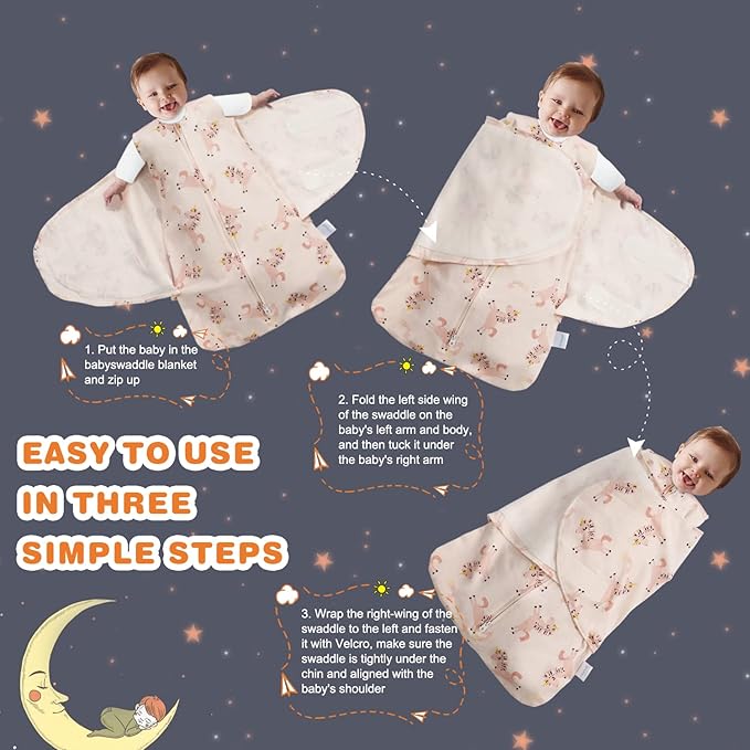 Swaddle-Blanket Baby Girl & Boy Swaddles Newborn Infant Transition 100% Cotton Wrap Blankets, 3-Way Adjustable Wearable Blanket, TOG 1.0 (Happy Unicorn, 3-6 Month)