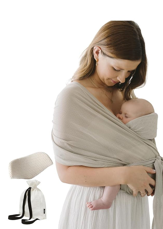 Konny New and Improved Baby Carrier Flex SoftBreeze Premium Material - Adjustable, Easy to Wear and Wrap Baby Sling, Perfect for Newborn Babies Essentials up to 44 lbs(XS-L) - Beige