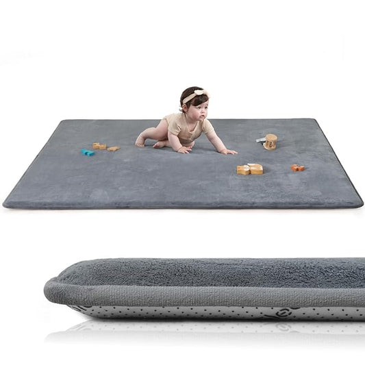 Baby Play Mat for Floor,Extra Large 59"×71" Playpen Mat for Tummy Time,Thicker Elasti Foam Mats for Toddler,Infant,Kids,Water Repellent Ultra Soft Velvet,Non-Slip Backing Safe for Crawling(Dark Grey)
