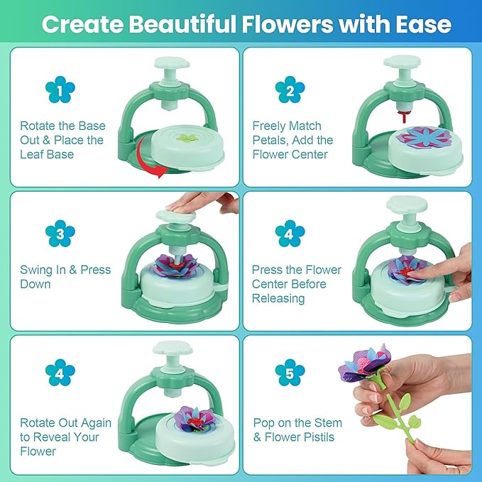 BIRANCO. DIY Flower Bouquet Maker Kit for Kids – Build Your Own Flower Market, Arts & Crafts Toys for Girls Ages 4-8, Educational Activity with Rich Accessories, Great Gift Idea