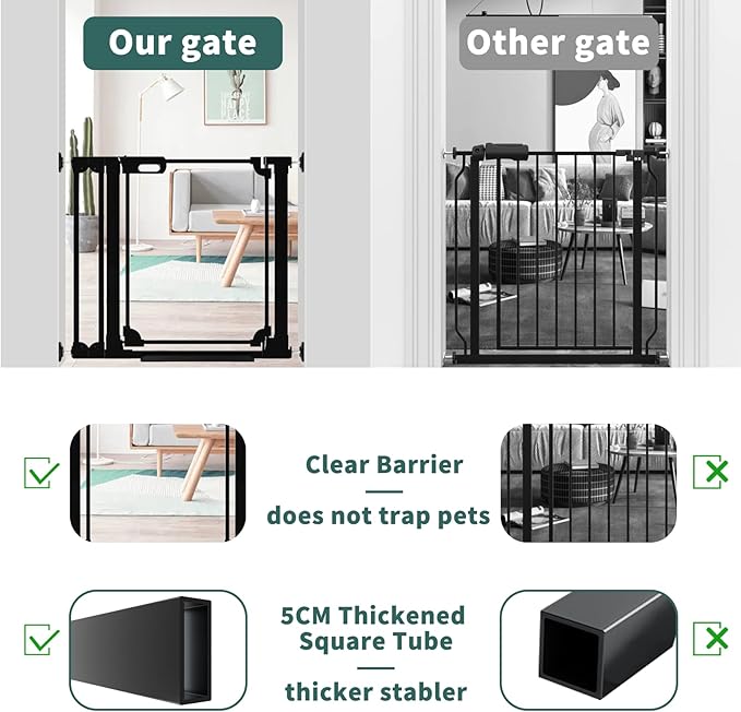 Clear Baby Gate for Stairs,57.87-66.14" Wide, Auto Close Acrylic Pet Gate, Pressure Mounted Clear Dog gate for Doorways, Safety Baby Gate, Indoor, Hallway, Kitchen,Black