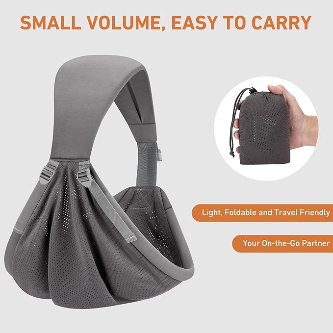 Baby Sling Carrier, Baby Carrier Newborn to Toddler, Mesh Toddler Carrier, Lightweight Breathable Summer Baby Wraps Carrier, Baby Carriers One Size Fits All (Dark Grey)