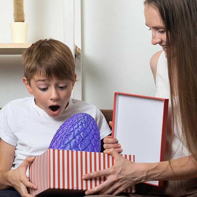 Large Dragon Eggs with Dragon Inside, 3D Printed Surprise Funny Gifts for Kids, Articulated Dragon Fidget Toys for Adults, Executive Desk Toys Office Room Décor (Shiny Purple)