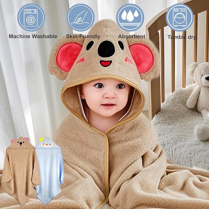Toddler Bath Towel with Hood Soft Absorbent 2 Pack Pack Premium Coral Fleece Hooded Baby Towels for Newborn, Toddler and Kids Baby Stuff Shower