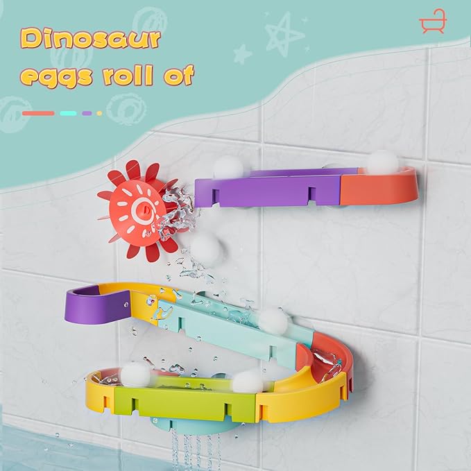 Bath Toys for Toddler 1-3, Kids Bathtub Time, Slide Wall Track for 1 2 Year Old, Dinosaur Spinning Toys 12-18 Months , Fun Birthday Gift for Baby Boys & Girls