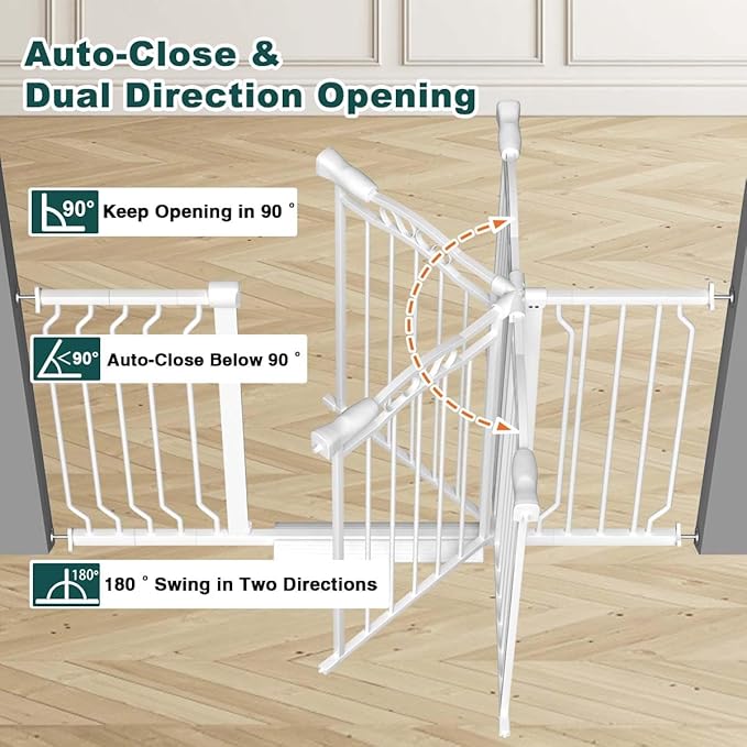 Fairy Baby 53.1"-62.5" Extra Wide Long Baby Gate, Dog Safety Gates & Gate Extensions for Stairs, Doorways, Hallways and Kitchen, Pet Garden Animal Barrier Fence Indoor Kid Gate Metal Auto Close, White