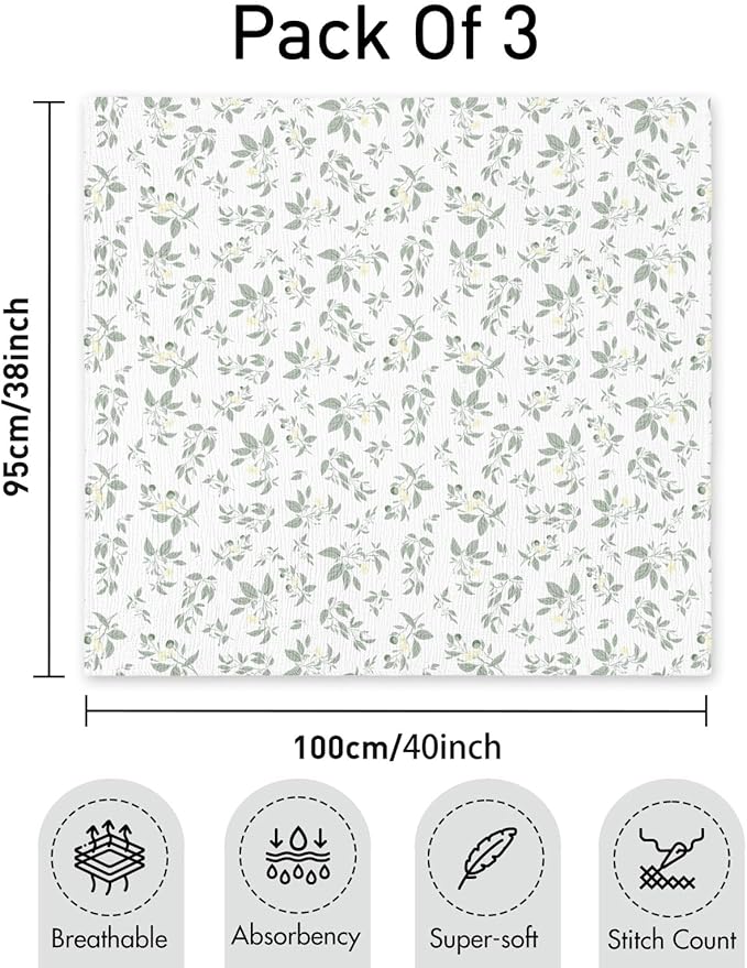 GLLQUEN BABY Muslin Swaddle Blankets,3-Pack Receiving Blanket for Newborn Boys and Girls,Baby Swaddle Blanket Unisex,Osmanthus Fragrance,Baby Essentials, Registry & Gift, 40 x 38 inches
