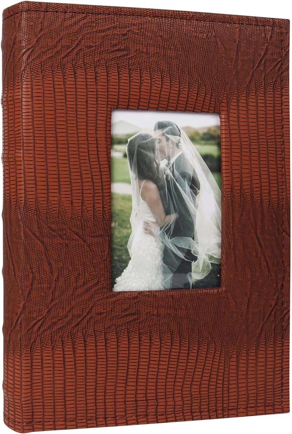 RECUTMS Photo Album with Writing Space 50 Sheets Hold 300 4x6 Photos,Leather Cover with Front Window Slip-in Picture Album for Wedding Family Baby Vacation (Brown)