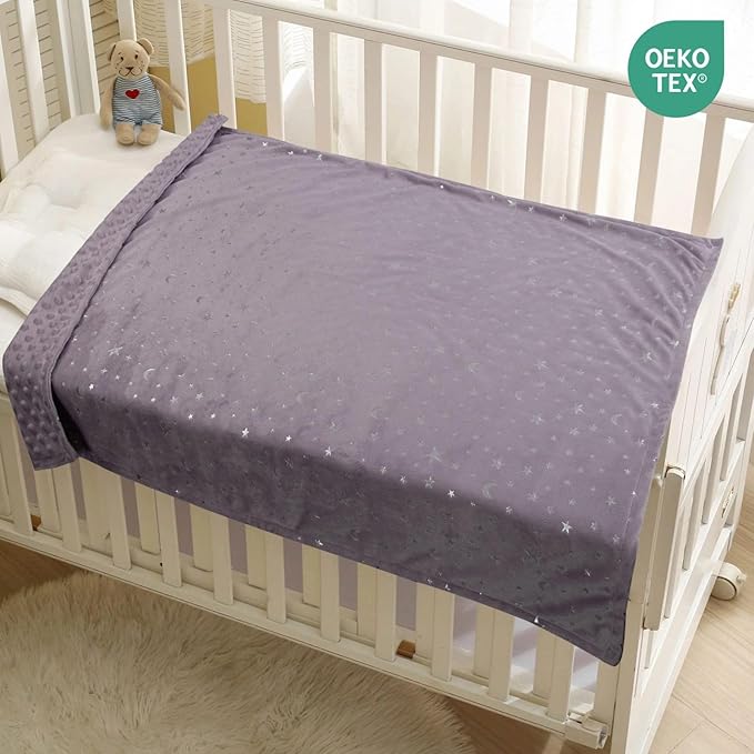 Baby Blanket for Boys Girls Soft Minky with Double Layer Dotted Backing, Star and Moon Printed 30 x 40 Inch Receiving Blanket (Violet)