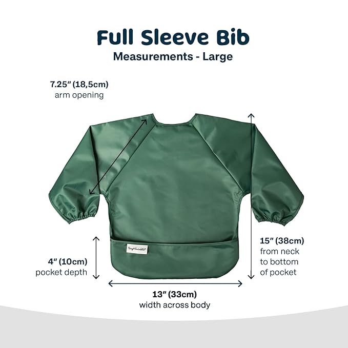 Tiny Twinkle Long Sleeve Bib for Babies & Toddlers – Waterproof Smock Bib for Eating – Machine Washable & Mess-Proof, Baby Feeding Essential & Shower Must-Have(Olive Green, 2-4Y)