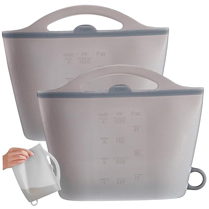 2PCS Microwave Sterilizer Bag, 1000ml Flexible Silicone Microwave Steam Bags, Hanging Leakproof Pacifier Sterilizer with Handle