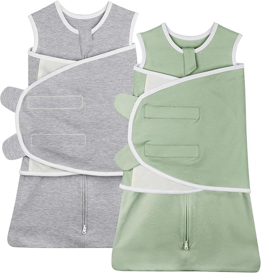 Transition Swaddle Baby Sleep Sack 3-6 Months Arms Up Swaddle Arms In/Out 2-Way Zipper 100% Cotton, 2-Pack 0.8 Tog Baby Transitional Swaddles Sack for Boy Girl (Medium 14-20lbs)
