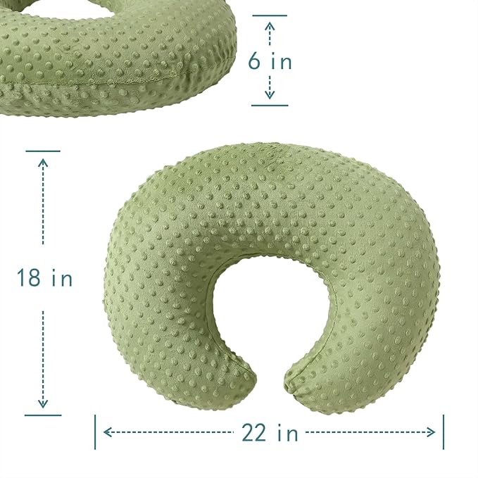 Nursing Pillow and Positioner, Breastfeeding, Bottle Feeding, Baby Sitting Support with Removable Ultra Soft Cover, Tummy Time Support for Baby Boys and Girls (Sage)