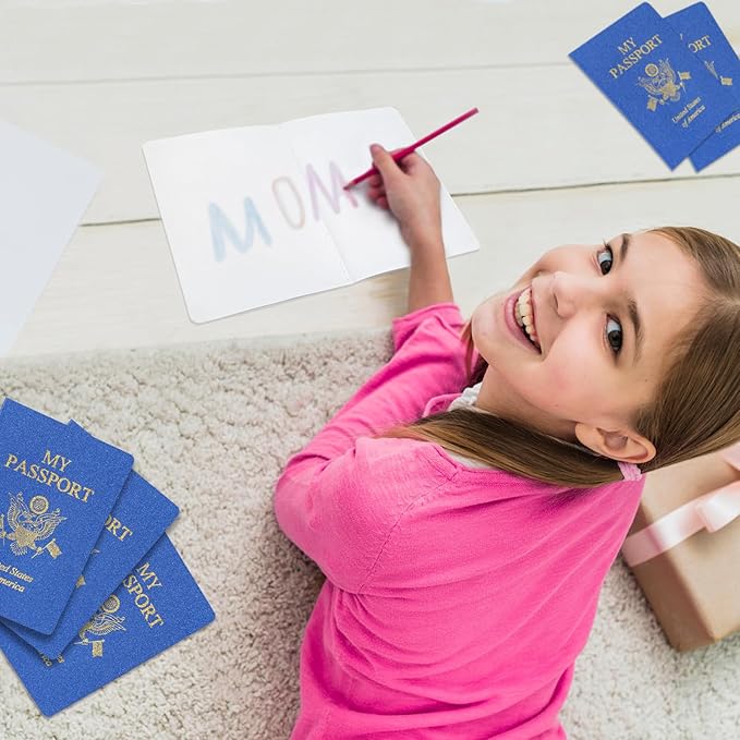 200 Pcs Blank Passport Notebook Blue Passport Book Fake Passport Travel Journal Sticker Collection Book for Kids School Projects World Travel Pretend Activity Party Favors, 5.51x3.9 Inch