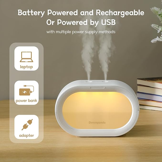 Small Dual Cool Mist Humidifiers for bedroom,500ml Mini Plant Humidifier indoor, Rechargeable Battery Powered Portable Desk Baby Humidifiers for Kids Room Home Baby Nursery, Office