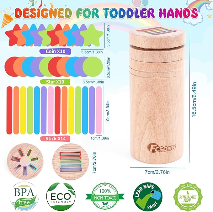 FCSONU Toddlers Montessori Toys for 1 2 3 Year Old Boys Girls, Wooden Learning Color Sorting Toys for Ages 2-4 Kids, Sensory Toys for Toddlers 1-3, Halloween Birthday for Baby 12-18 Month Old