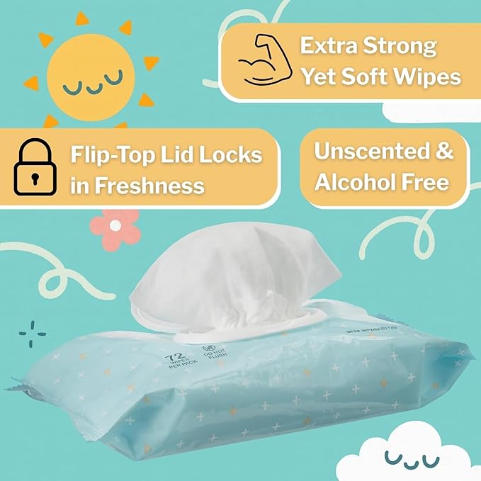 McKesson Baby Wipes, Unscented (1 Pack, 72 Wipes) - Aloe & Vitamin E, 99% Water, Flip-Top Lid, Wipes for Sensitive Skin & Diaper Rash, 6.8 in x 7 in, 72 per Pack