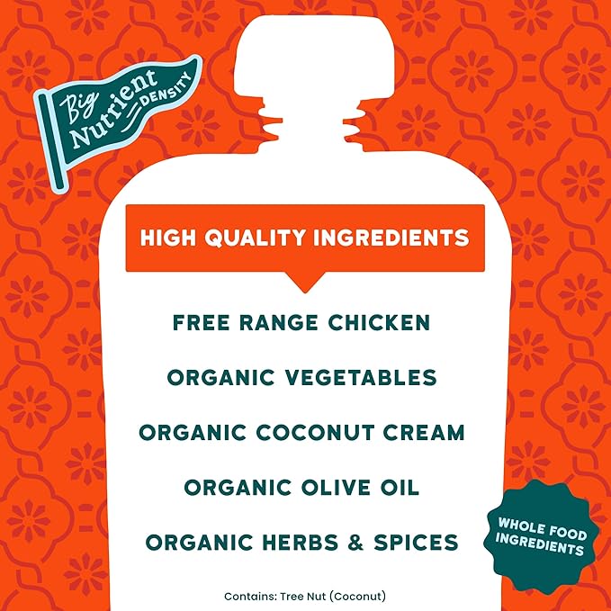 Serenity Kids 6+ Months Toddler Food Pouches - 3.5 oz, Pack of 6-5g Protein & Baby Food Protein Pouches - Chicken Tikka Masala & Chicken Puree - Quick Toddler Meals & Baby Snacks