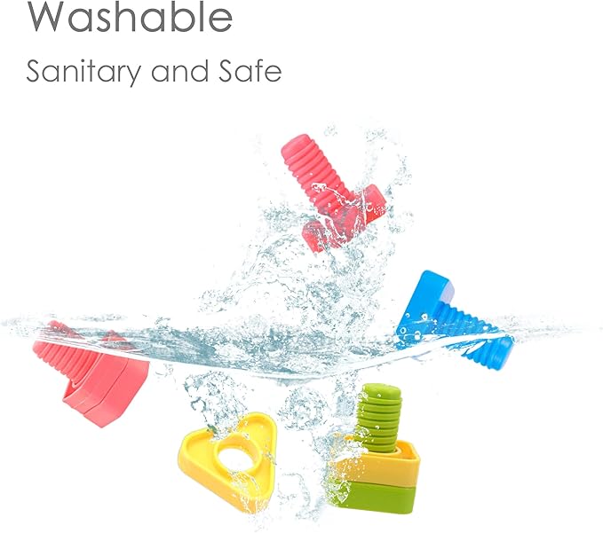 TOMYOU 32 pcs Shapes Nuts and Bolts Stacking Toys - STEM Color Sorting Learning Games - Montessori Building Kids Matching Game for Preschoolers - Construction Fine Motor Skills for Kids