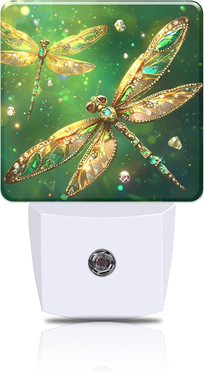 Night Light Fantasy Green Dragonfly Night Lights Plug into Wall Smart Dusk to Dawn Sensor 0.5W Energy Efficient Led Lamp for Men Women Bedroom Bathroom Hallway Stairway Decor