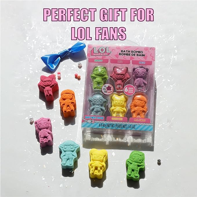 L.O.L. Surprise! 6 Piece Bath Bombs for Kids, Bubble Gum Scented, Bath Toys for Kids, Ages 3+, by Townley Girl