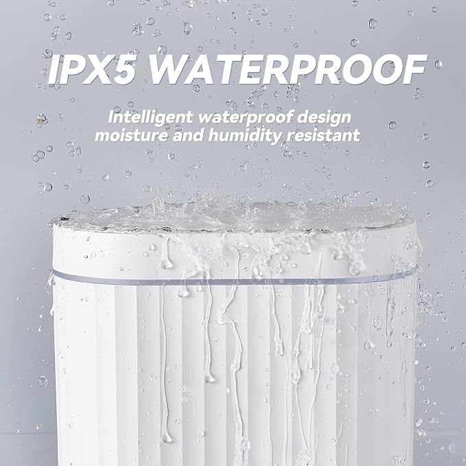 ELPHECO Bathroom Motion Sensor Trash can 2 Gallon Automatic Garbage Can, Slim Plastic Smart Trash Can with Lid, Commercial Intelligent Trash Bin for Bedroom, Bathroom, Office, White with Grey Trim