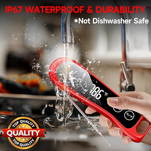 2025 Upgraded Meat Thermometer Digital-1 Second Instant Read Food Thermometer with Large LED Display-IP67 Waterproof Kitchen Thermometer for Grilling and Cooking for Oven, BBQ, Smoker, Candy, Turkey