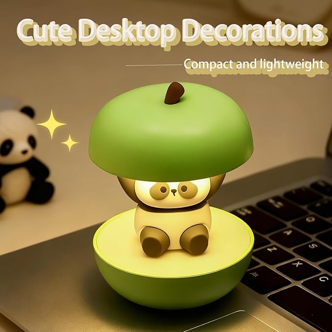 Cute Panda Night Light, LED Squishy Novelty Animal Night Lamp, 3 Level Dimmable Nursery Touch Kawaii Lamp, Birthday Christmas Gifts (USB Rechargeable) (Green)