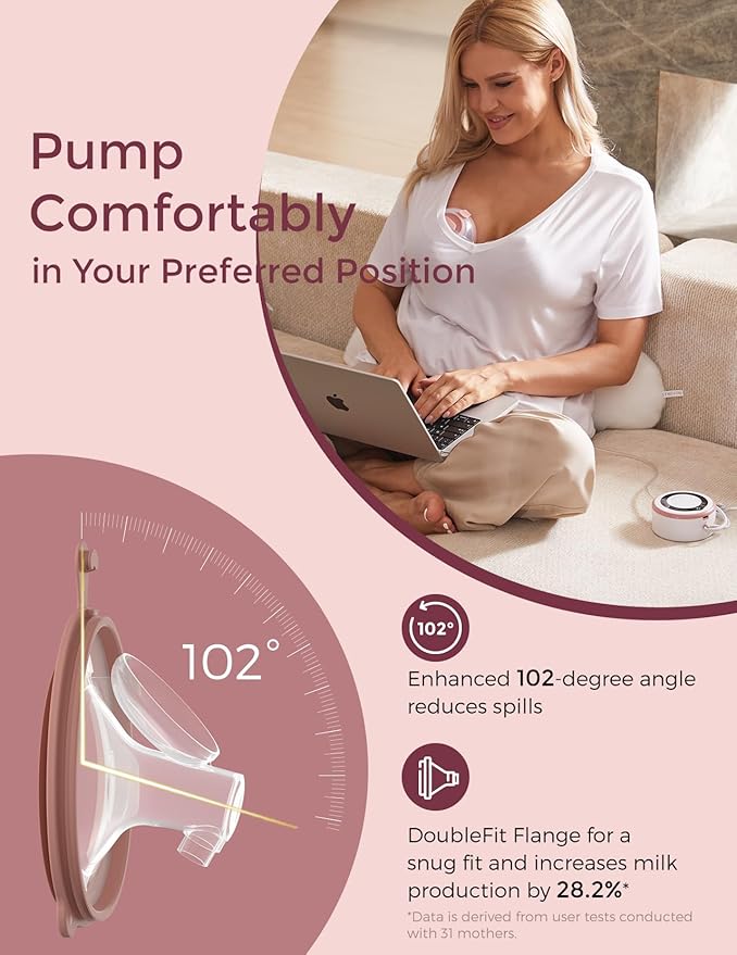 Momcozy Breast Pump V1 Pro Hospital-Grade, Hands-Free & Portable Wearable Pump, Upgraded Electric Pump with 3 Fine-Tuned Rhythms|15 Levels, Come with Leak-Proof DoubleFit Flange, Cozy Red.