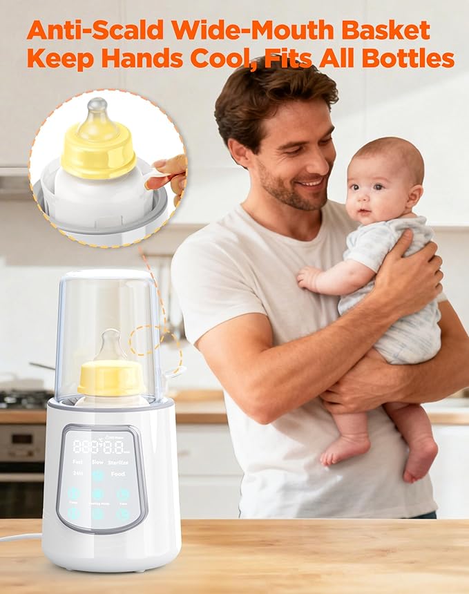 Fast Baby Bottle Warmer for Breastmilk, Smart 12 in 1 Breast Milk Warmer for Baby Essentials with Timer Temperature Control, Sterili-zing, Water Bath Technology, Baby Warmer for All Bottles Food Jars