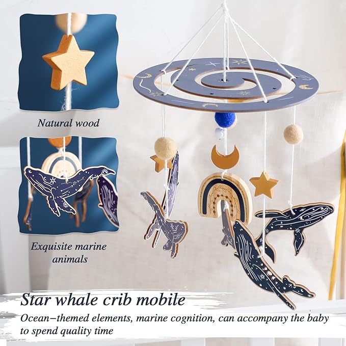 Crib Mobile Baby Nursery Mobiles | Baby Mobile for Crib | Handmade Nursery Crib Mobile | Ocean Whale Theme Hanging Decor for Boys Girls Bedroom Cot Cabin (Blue Whale)