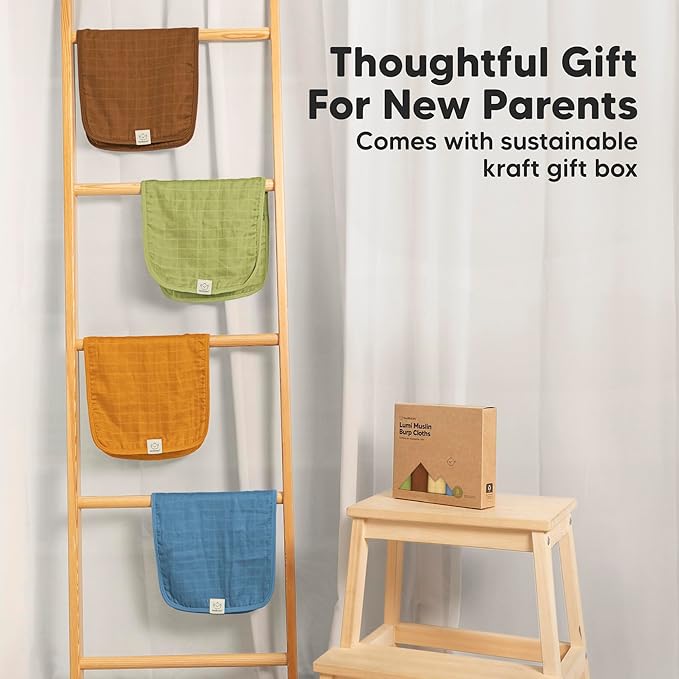 5-Pack Cotton Muslin Burp Cloths Baby Girls, Boys - Soft & Absorbent Spit Up Burp Rags, Large Muslin Towel, Cotton Wash Cloths for Babies, Newborn, Infant, No Shrink, Durable, Neutral (Primeval)