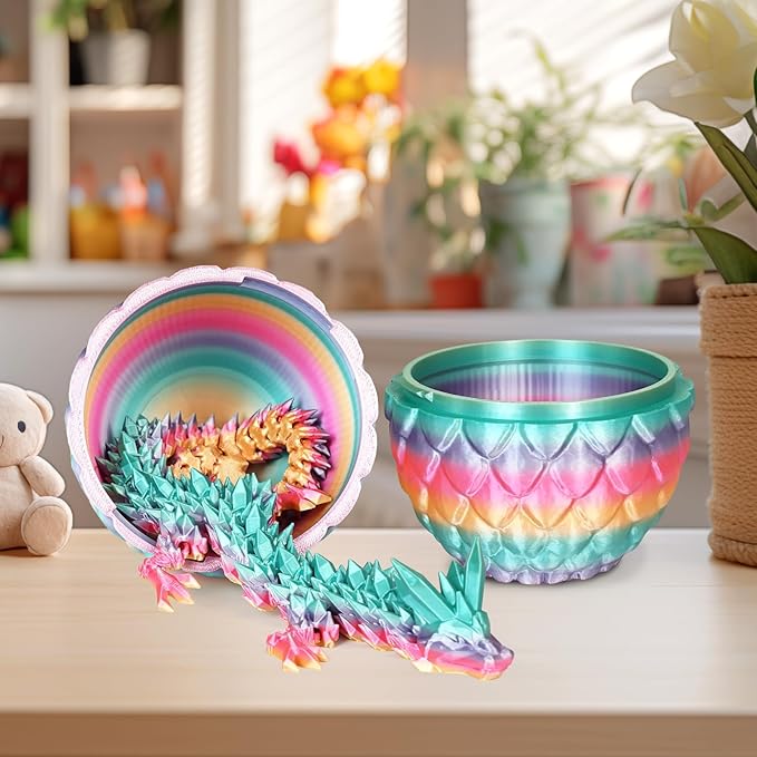 Large Dragon Eggs with Dragon Inside, 3D Printed Surprise Funny Gifts for Kids, Articulated Dragon Fidget Toys for Adults, Executive Desk Toys Office Room Décor (Pastel Rainbow)