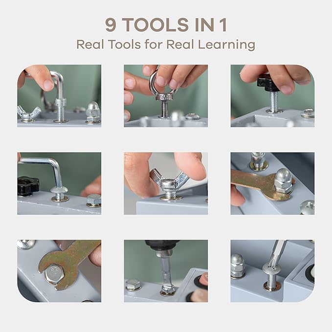 Comfy Cubs Busy Board Toy Truck Set - Fun & Noise-Free, Pine Wood Activity Board for Toddlers with LED Light Switch - Designed in The US, Focused & Engaging Montessori Play for Kids 3+ (Pacific Blue)