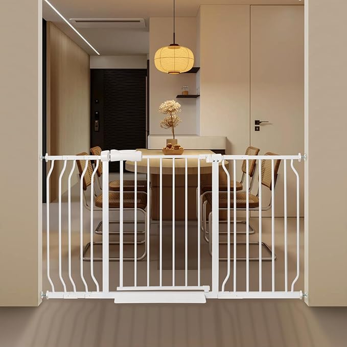 Extra Wide Baby Gate with Door Pressure Mounted 52.76-57.48 Inch,Child Baby Gates for Doorways No Drilling,Walk Through Dog Gate Indoor for The House Kitchen Stairs,White