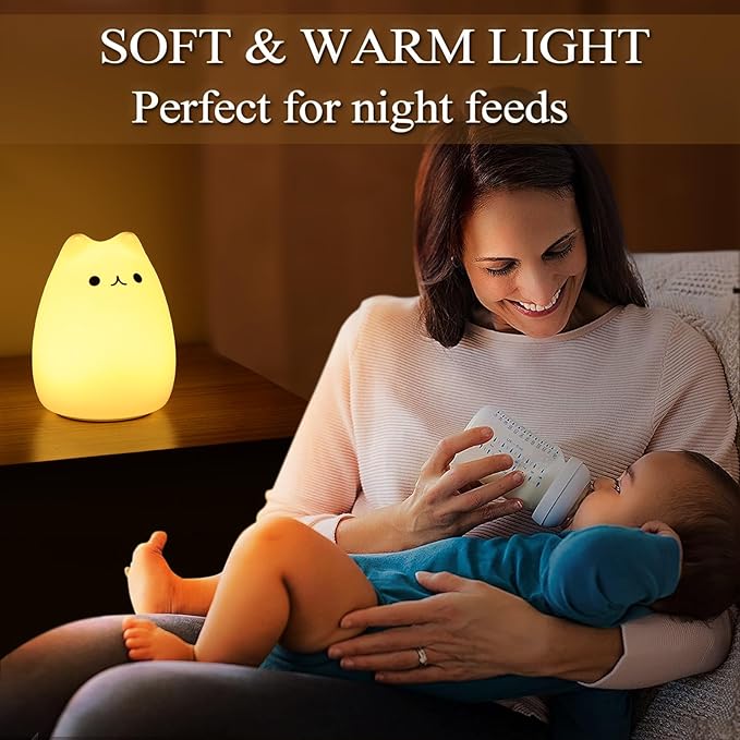 Cat Lamp, Cute Kitty Night Light with Remote Control, Christmas Gifts for Girls Boys Teens, Rechargeable Kids Night Light for Bedroom, Silicone Kawaii Kitty Baby Nursery Nightlight Lamp