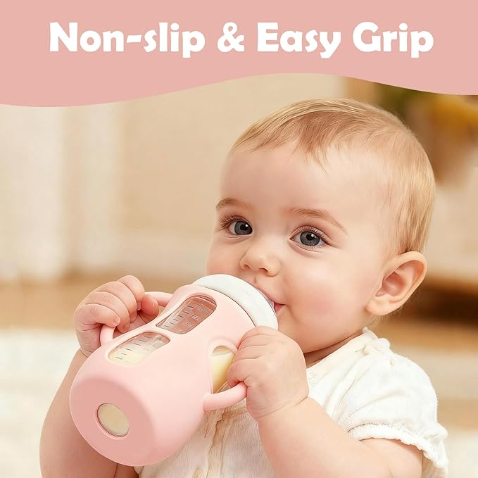 4 Pack Silicone Sleeves for Avent Natural Glass Baby Bottles, Anti Breakage Bottle Holder, Compatible with Philips Avent Glass Natural Baby Bottles (Apricot+Pink+Purple+Orange, 8 OZ)