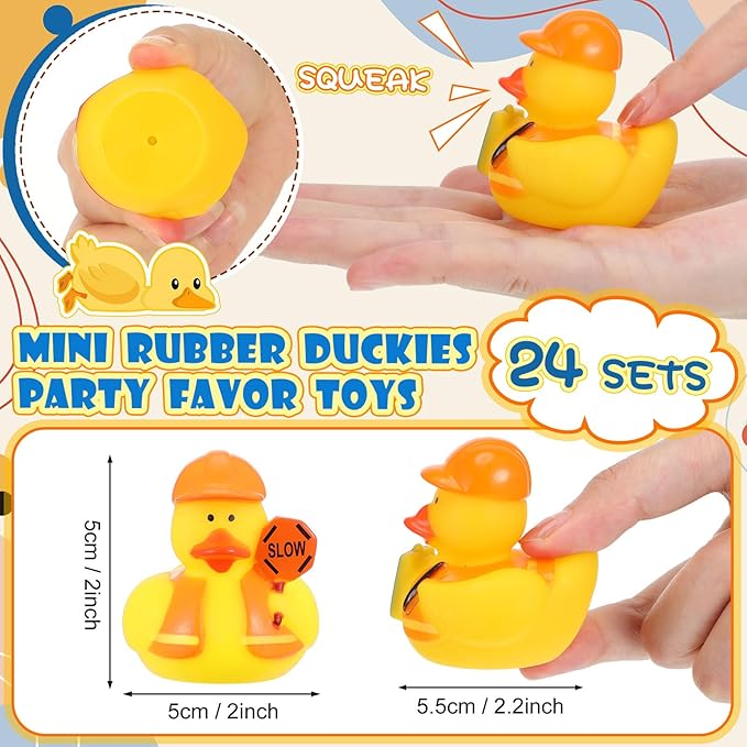 Jexine 24 Pieces Rubber Ducks 4 Styles Assorted Rubber Fun and Adorable Gifts Birthday Party Supplies Bathtub Floating Ducking Reward Gift Bag Filler(Construction Style)