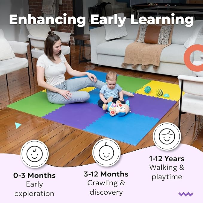 MioTetto Baby Play Mat, Soft Foam Floor Tiles for Kids. Adjustable Interlocking Foam Tiles, Fits with 74x74 Playpen Baby mat for Crawling & Development, Safe & Non-Toxic Playmat for Babies 6-12 Months