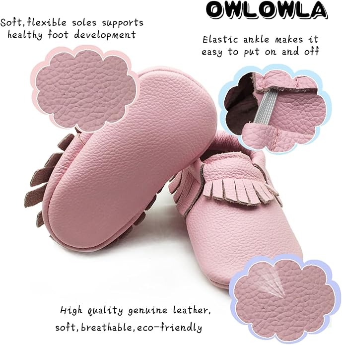 OWLOWLA Baby Moccasins Soft Sole Leather Baby Shoes Infant Toddler Pre-Walker Shoes Baby Boy Girl