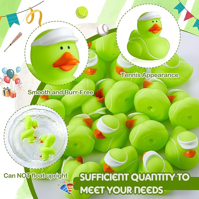 Deekin 24 Pcs Rubber Duck 2 Inch Bulk Sport Party Favors for Birthday Party Decorations Club Player Gift (Tennis)