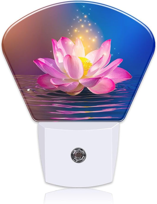 Magic Pink Lotus Flower Night Light, Magic Flowers Nightlight Plug into Wall with Dusk to Dawn Sensor for Kid Girls Boys Women Men Bedroom, Hallway, Kitchen, Bathroom, Stairs Decor